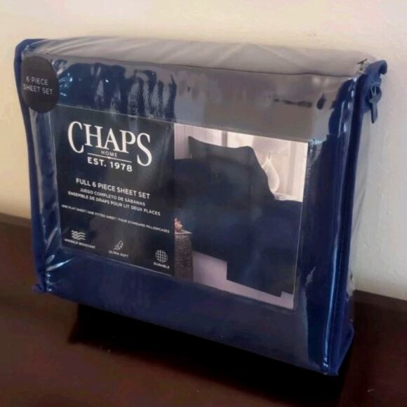 CHAPS by Ralph Lauren 6-piece Full Sheet Set Sheets/4 Pillowcases Navy Blue NEW - Picture 1 of 4